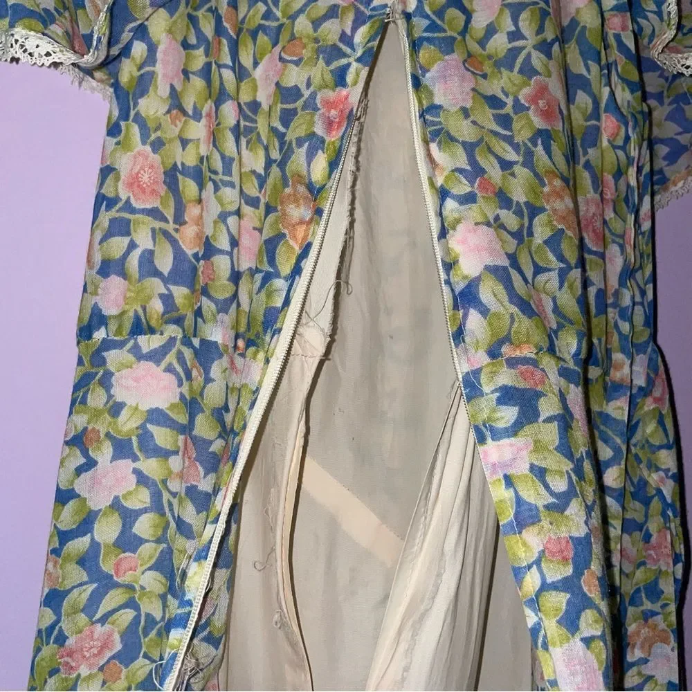 Camela of California S Maxi Dress 70s Ball Gown Blue Ditsy Floral Ruffle Boho - Picture 10 of 10